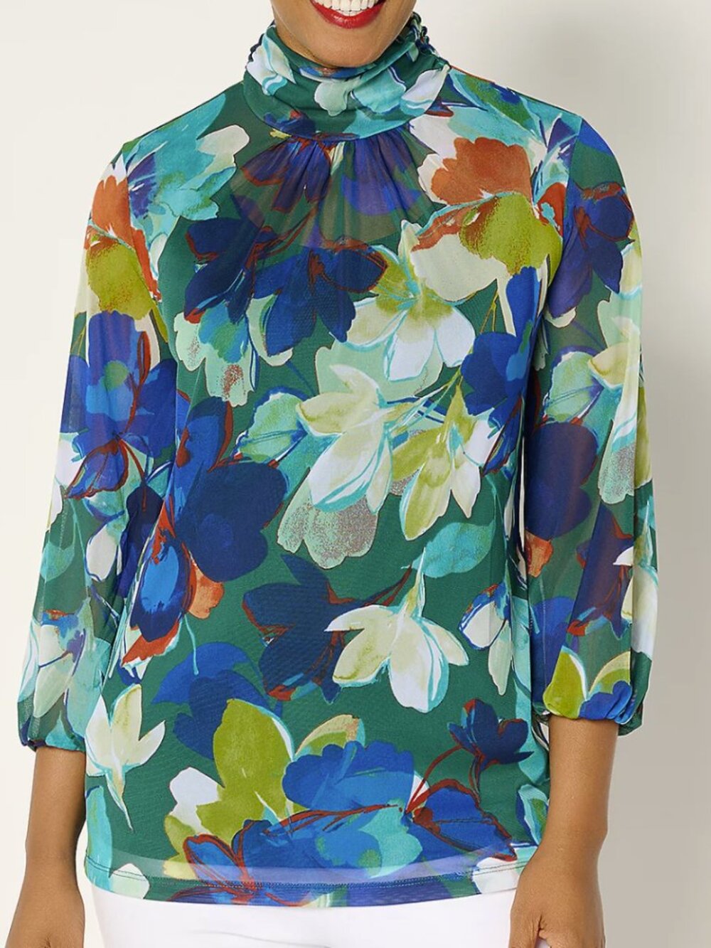 Susan Graver Printed Mesh Mock-Neck Top  16552